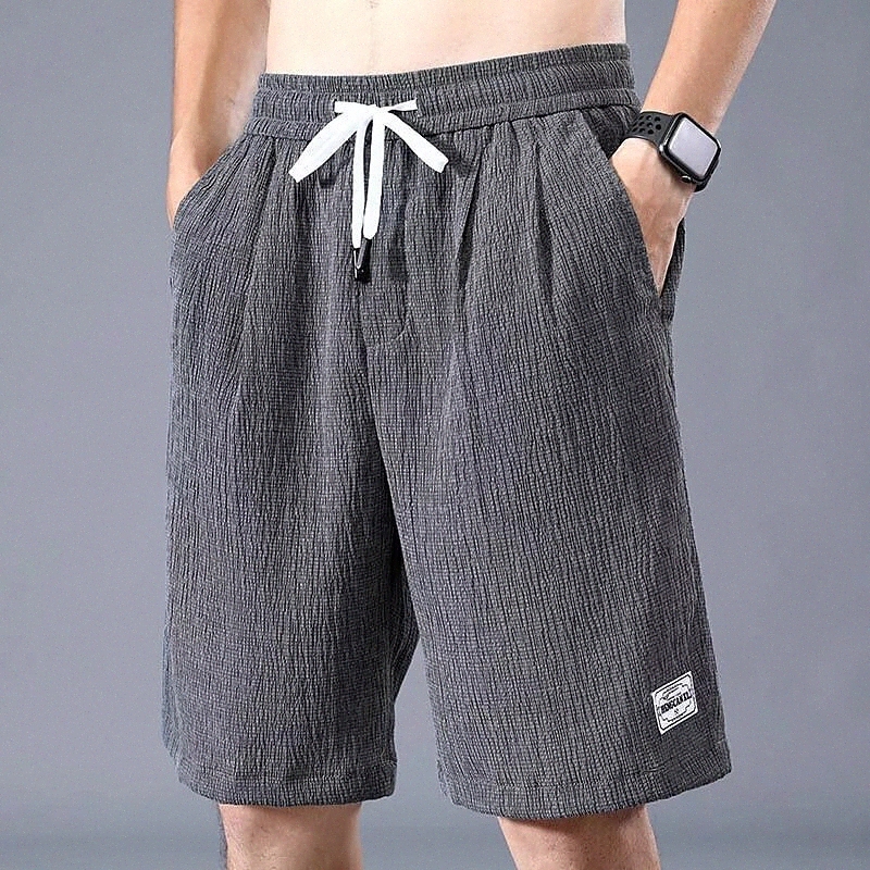 Men's Casual Athleisure Straight Chinos Shorts Drawstring Elastic Waist Knee Length Pants Casual Daily Micro-elastic Solid Color Cotton Blend B