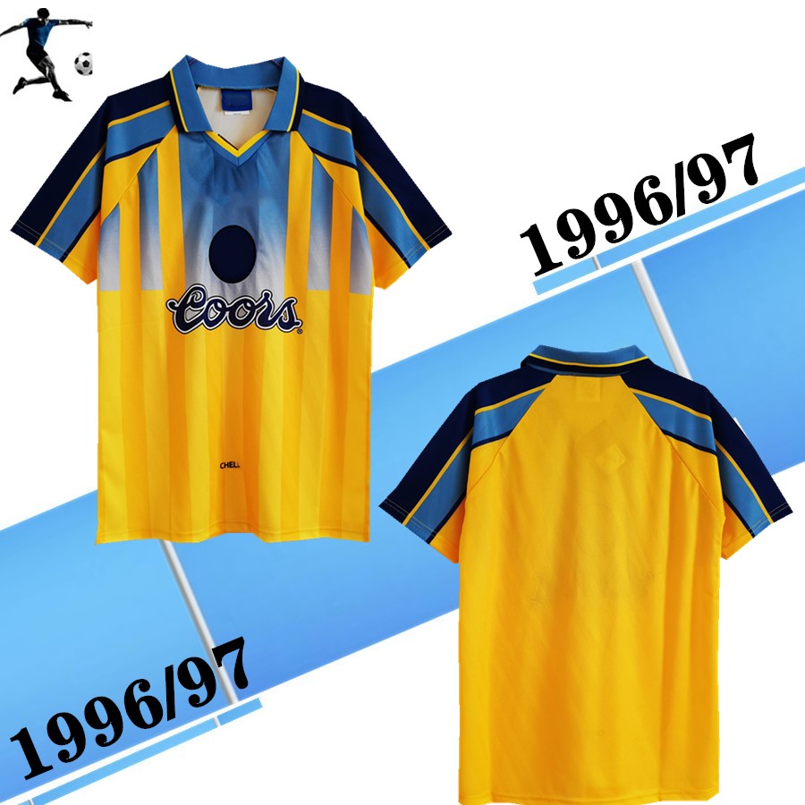 

top 1996 1997 Yellow Chel Se retro soccer jerseys FC Away Shirt Zola #25 Hughes Petrescu Di Matteo Leboeuf 96 97 classic football Shirt, 1996/97 away