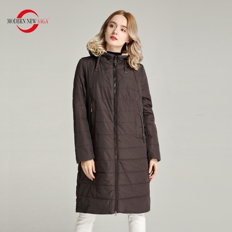 

MODERN NEW SAGA Women Coat Spring Thin Padded Jacket Polyester Autumn Women Long Jacket Hooded Woman Parka Ladies Overcoat 201125, L2 coffee
