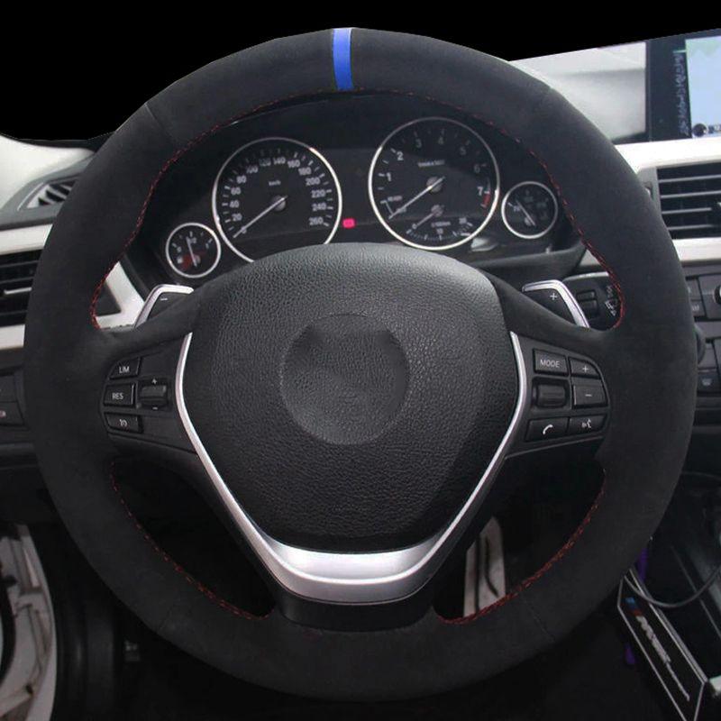 

For F20 2012-2020 F45 2014-2020 F30 F31 F34 2013-2020 F32 F33 F36 Hand-stitch Black Suede Car Steering Wheel Cover
