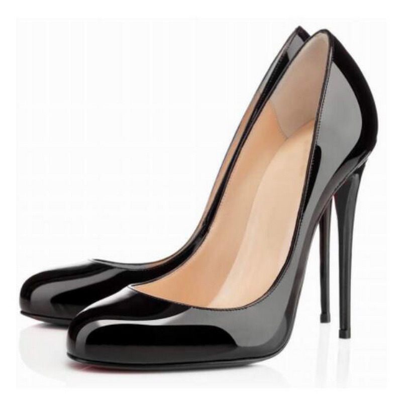 

Spring 2022 Fashion Women Shoes Round Toes Red Bottoms Thin Heel Sexy Shallow Mouth High Heels Leather 12cm 10cm Ladies Pumps Casual shoes ol versatile Dress Shoe, Red bottom 12