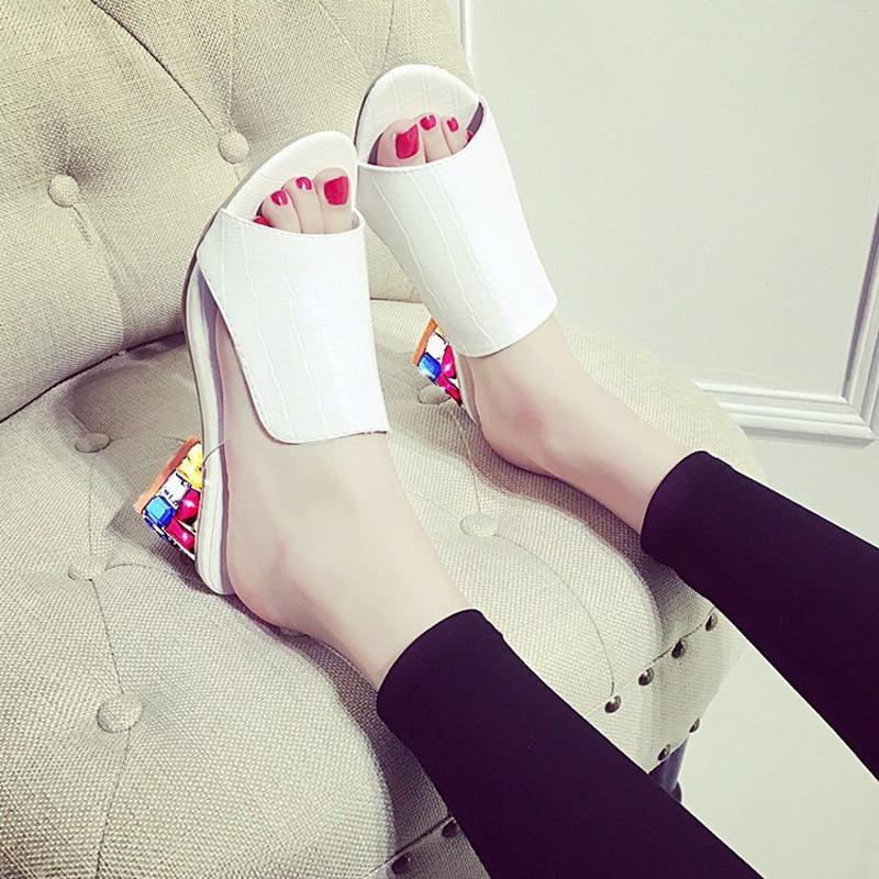

Slippers Women Sandals 2021 New Female Shoes Wedges Slippers Fashion Heeled Shoes Hollow Casual Fish Mouth Women, White