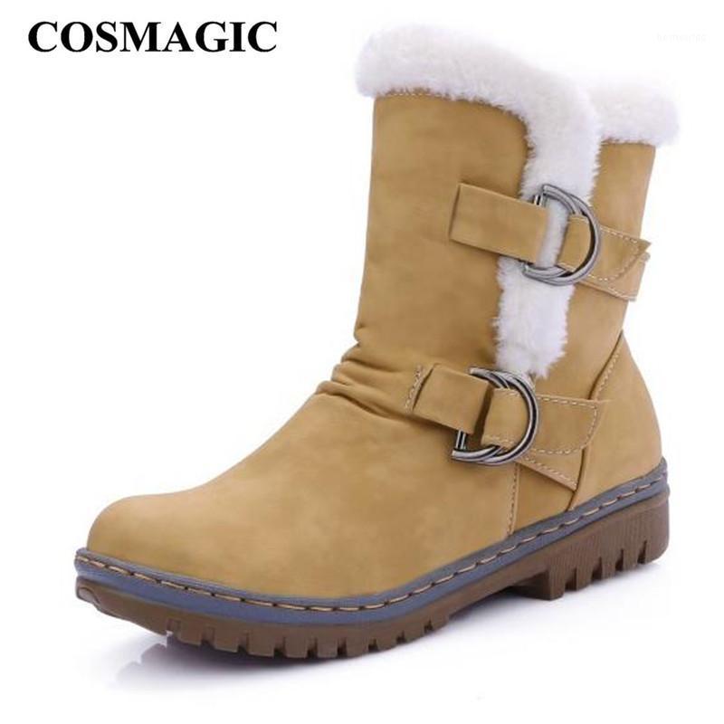 

COSMAGIC 2020 New Fashion Women Winter Snow Boots Fur Inside Platform Thermal Thick Plush Inside Short Botas Mujer1, Beige
