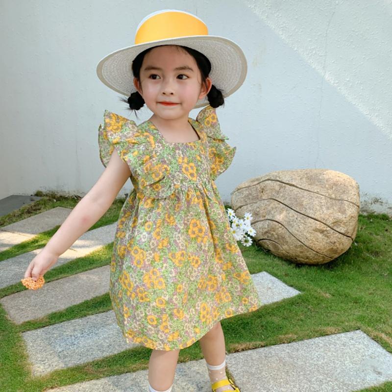 

Toddler Baby Girls Dress Kids Party Princess Trumpet Sleeve Floral Printed Cotton Dress Cute 111, Blue
