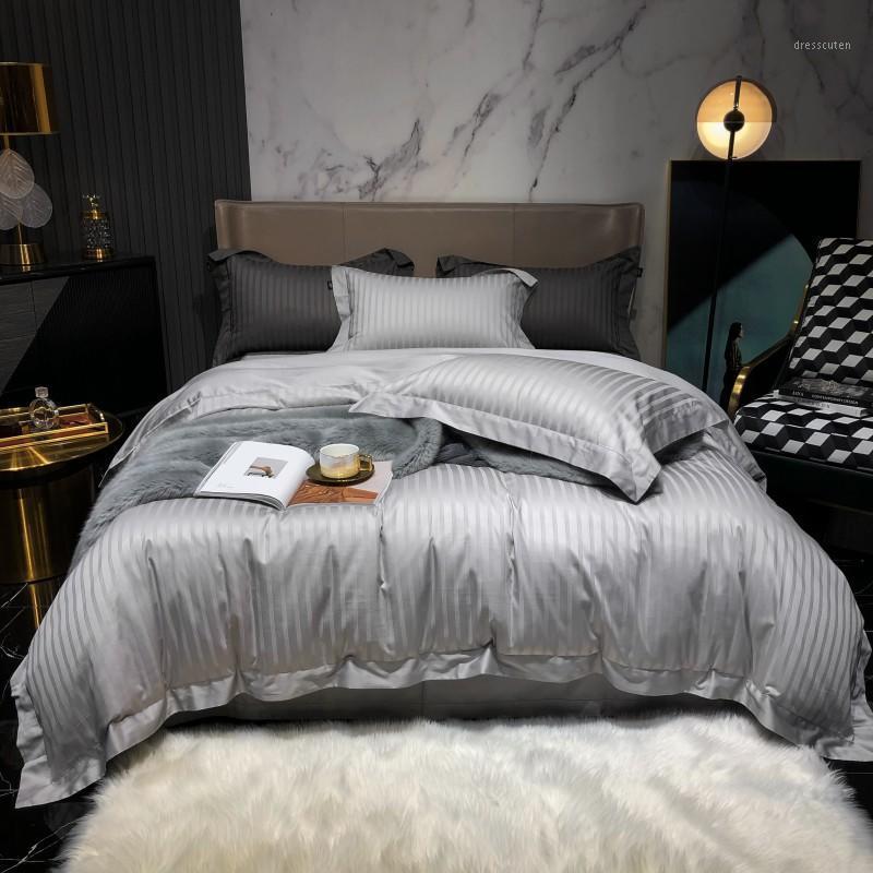 

Light Gray Bedding Set Solid Duvet cover set Long-staple cotton Pillowcases Queen King Size Bed Bed Linen 4pcs 2020 new1, Colour 2
