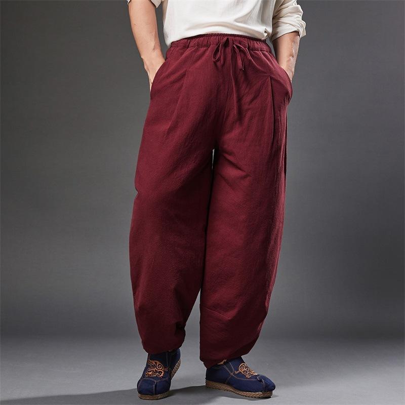 

Men's Pants Winter Thicken Padded Cotton Pant Men Linen Quilted Warm Loose Casual Oversize Harem Trousers, Black