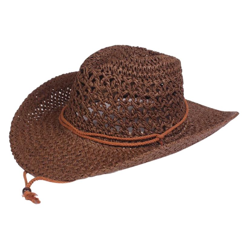 

Women Men Straw Paper Foldable Hollowed Out Casual Wide Brim Beach Summer Solid Travel With Roll Up Cowboy Hat Weaving Outdoor, Brown