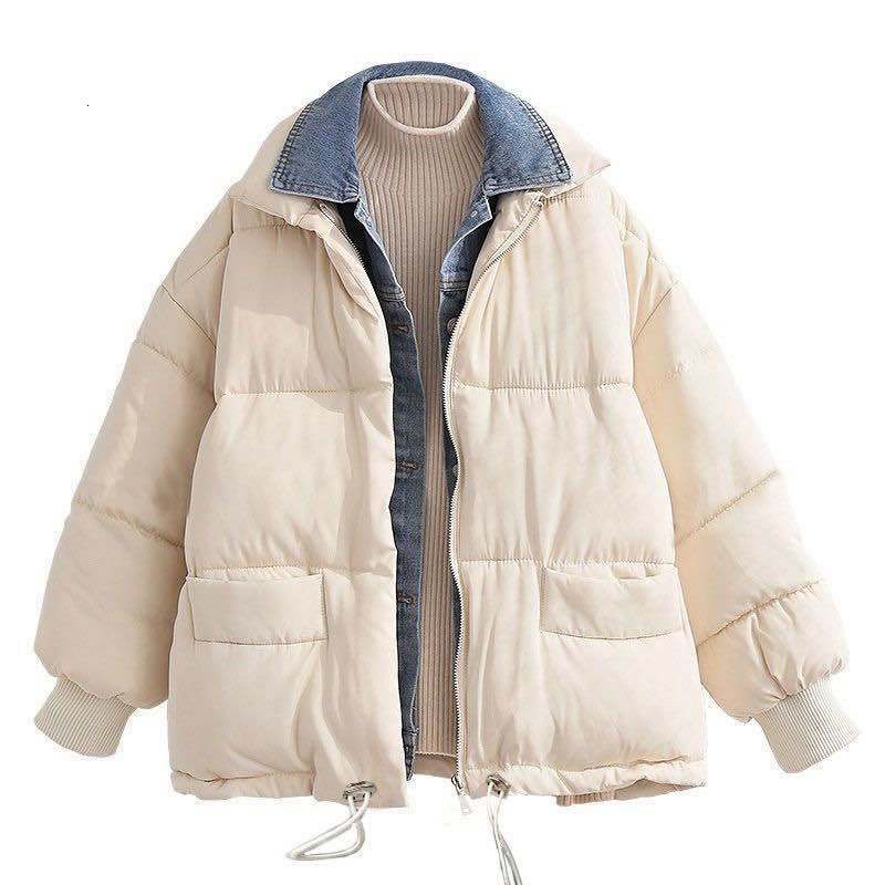 

2021 New Women Size Denim Winter Sew Woman's Warm Coat Down Cotton Parka Mujer Thicken Female Jacket T4IF, Beige