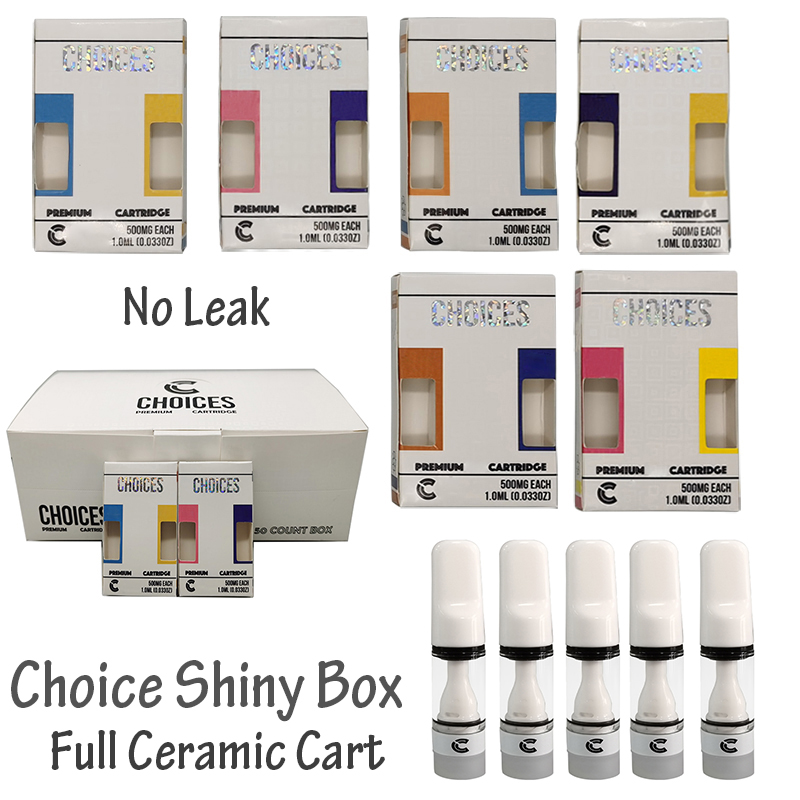 

Choices Cartridges Packaging Vape Pen Vapes Carts 510 Thread Vapes Cartridges 0.5ml Instock Disposable Vaporizer Choice Carts Press Atomizer