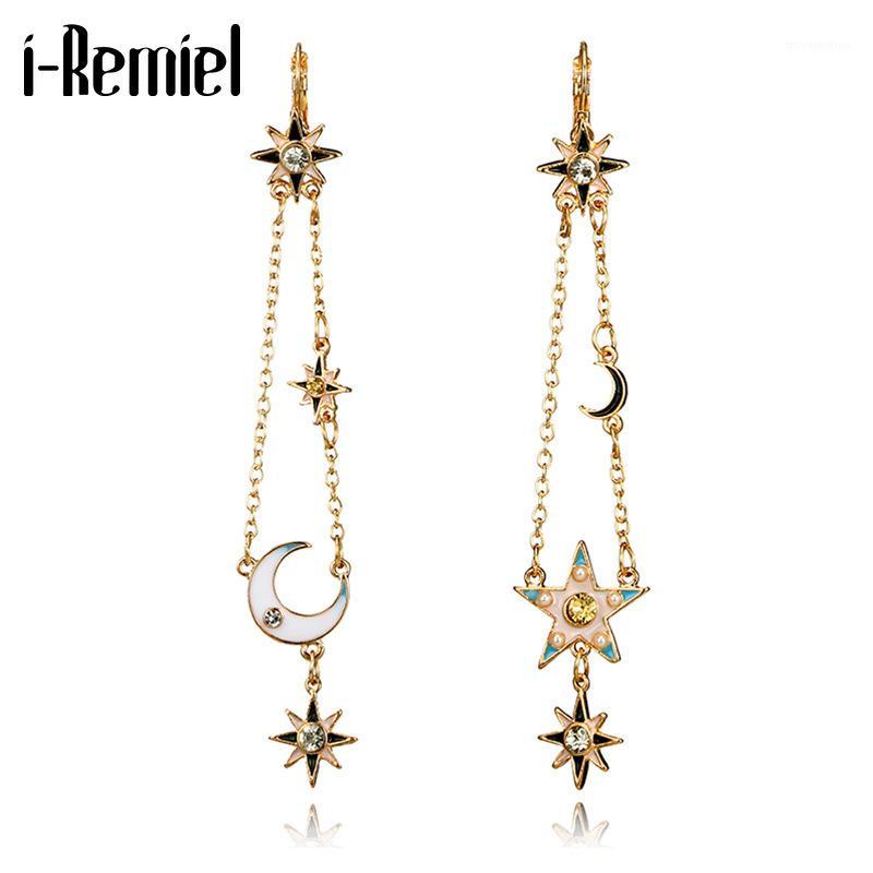 

i-Remiel New Jewelry Retro Pentagram Moon Tassel Dangle Earring Geometric Alloy Five-pointed Star Galaxy Drop Earrings for Women1