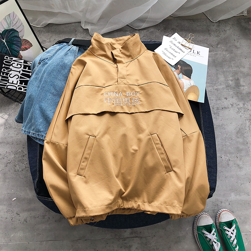 

2020 Hoodies New Casual of Solid Color Hip Hop Streetwear Oversized Outwear Long Sleeve with, Khaki.