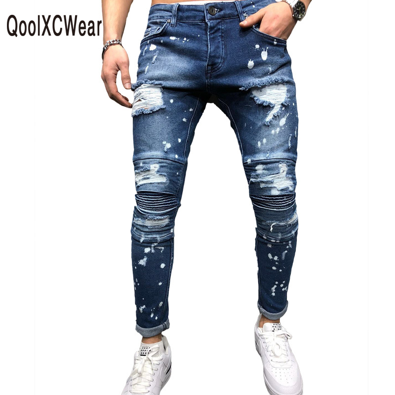 

men Jeans Slim Pencil Pants Ripped Hole 2018 Men's Fashion Skinny Jeans for Men Hip hop Trousers men, Kg-1