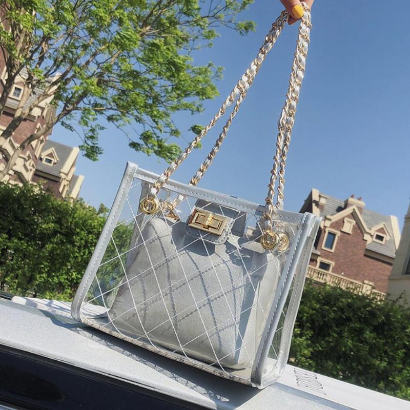 

Transparent Jelly Tote Bag 2021 Summer New High-quality PVC Women's Designer Handbag Chain Shoulder Messenger Bag Travel, Black