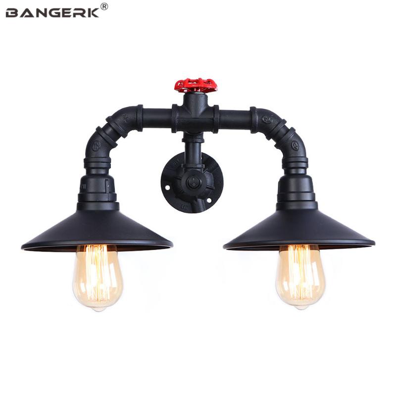 

Retro Black LED Wall Lamp Bedside Water Pipe Double Wall Lights Switch Loft Decor Edison Light Sconces Home Lighting