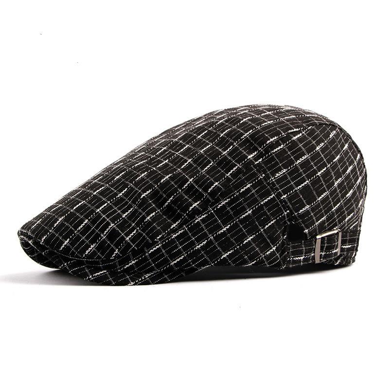 

Berets Washed Cotton Hats Vintage Plaid Stripes Embroidery Flat Cap Men Beret Hat Gorras Boina Casquette, Black