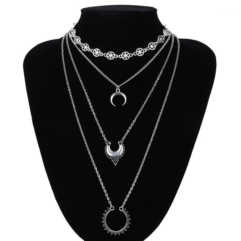 

moon Star pendant Choker Multi Layer Necklace Women Charm Retro Trendy Jewelry Gift For Girl Clavicle chain1