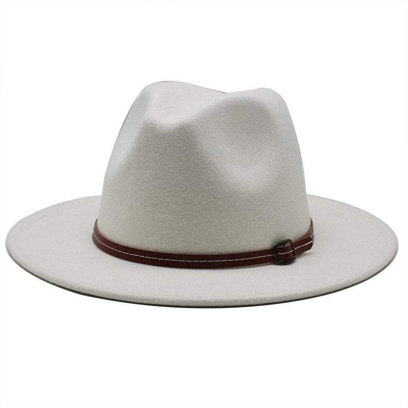 

Wide Brim Hats 18 Colors Wool Felt Jazz Fedora Belt Buckle Decor Women Unisex Panama Trilby Cowboy Cap Sun Hat, Army green