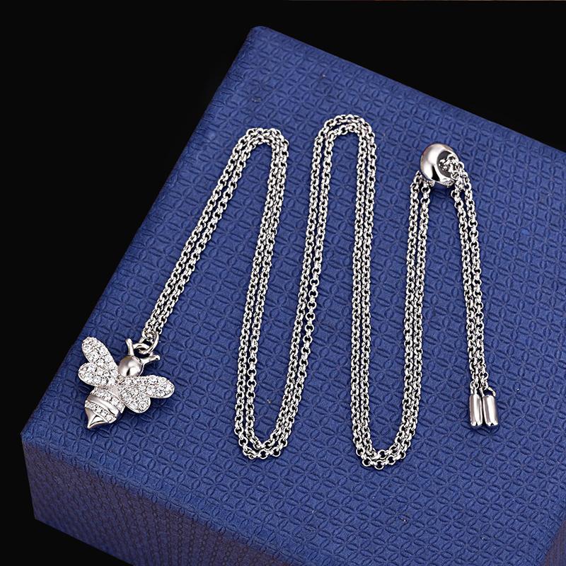 

925 Sterling Silver Necklace Quality Fashion Micro Pave Cubic Zirconia Cute Small Bee Pendant Necklace For Women Jewelry