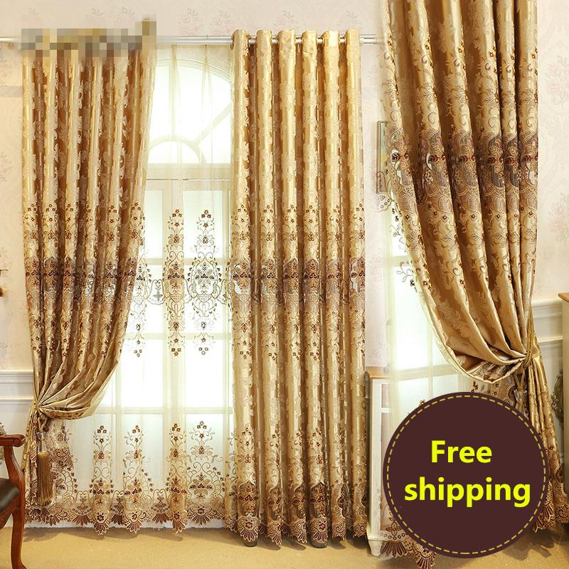 

Custom curtain European luxury living room curtains soluble embroidery gauze gold color cloth blackout curtain tulle E767, Tulle sheer