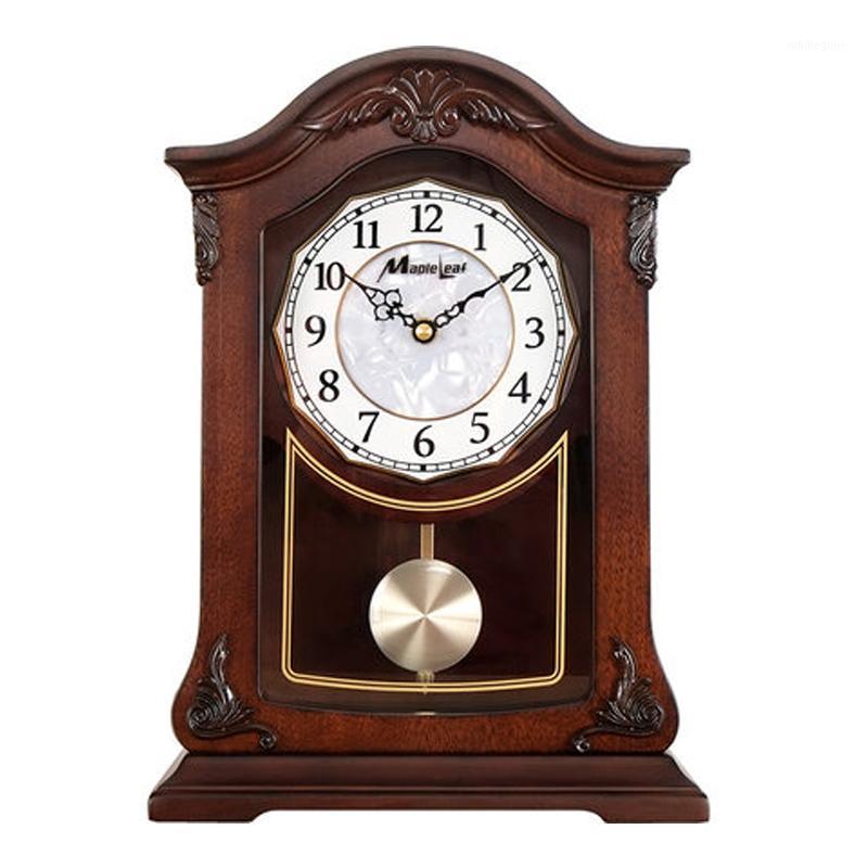 

Living Room Simple Vintage Table Clock European Retro Large Table Watch Mute Solid Wood Desk Pendulum Clock American Ornaments1