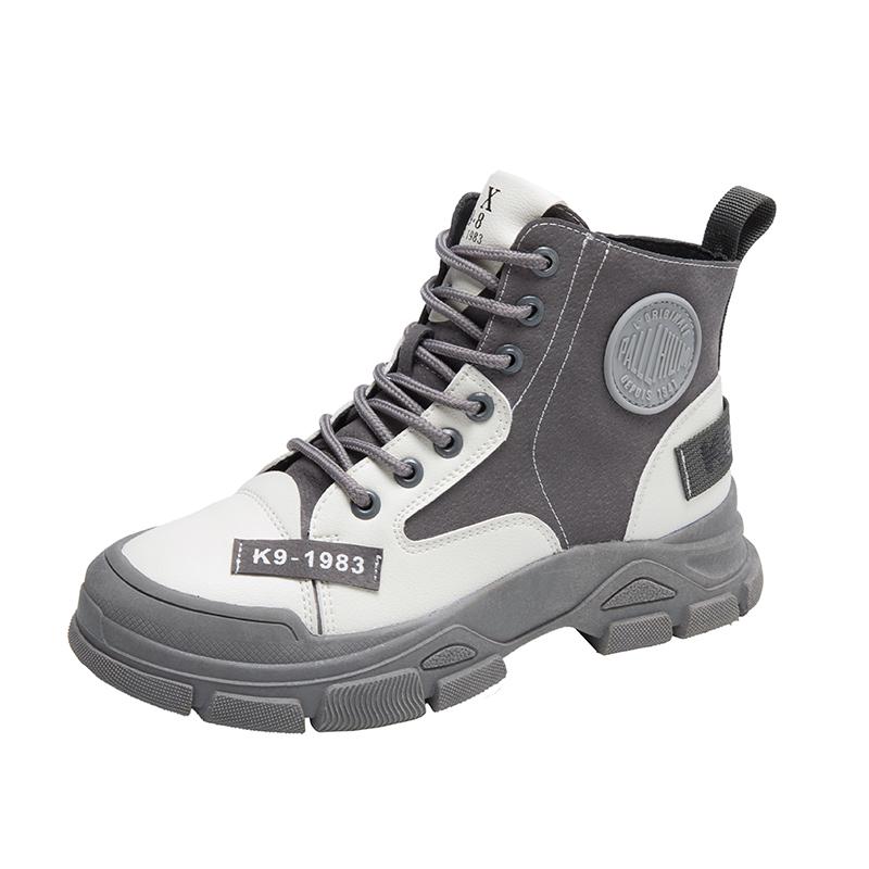 

British Style Women's Boots Autumn And Winter Flat Wild Thick Bottom High Top Ladies Ankle, Black