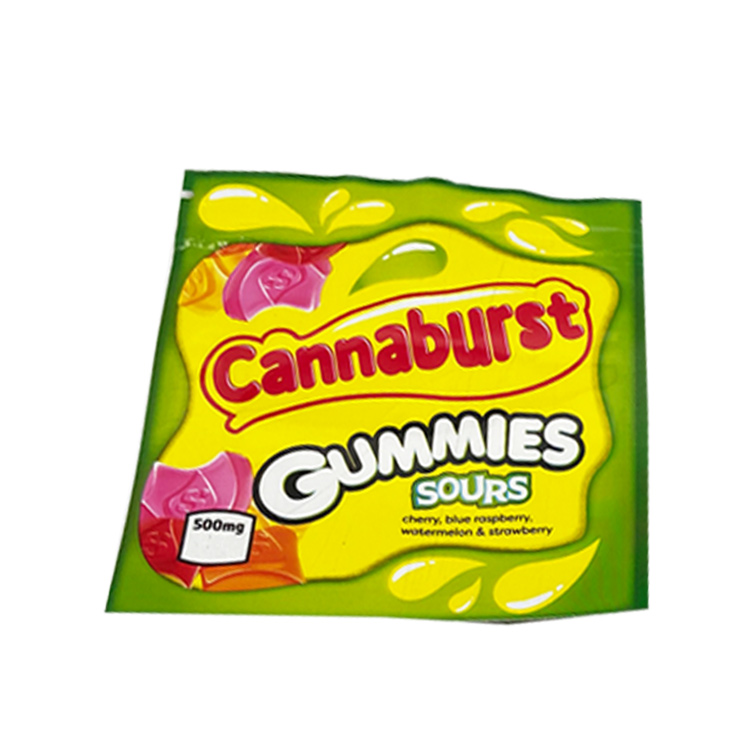 

500mg Empty Cannaburst Gummies Sours Candy Packaging Mylar bag cherry blue raspberry watermelon strawberry flavor Gummy bags