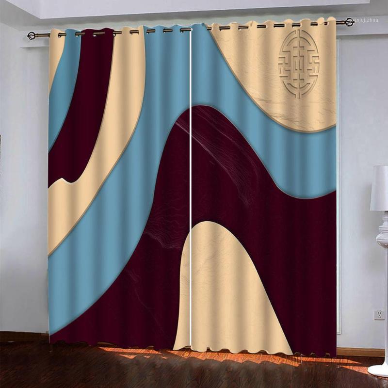 

Morden blue lines curtains indow Blackout Luxury 3D Curtains set For Bed room Living room Office1, As pic