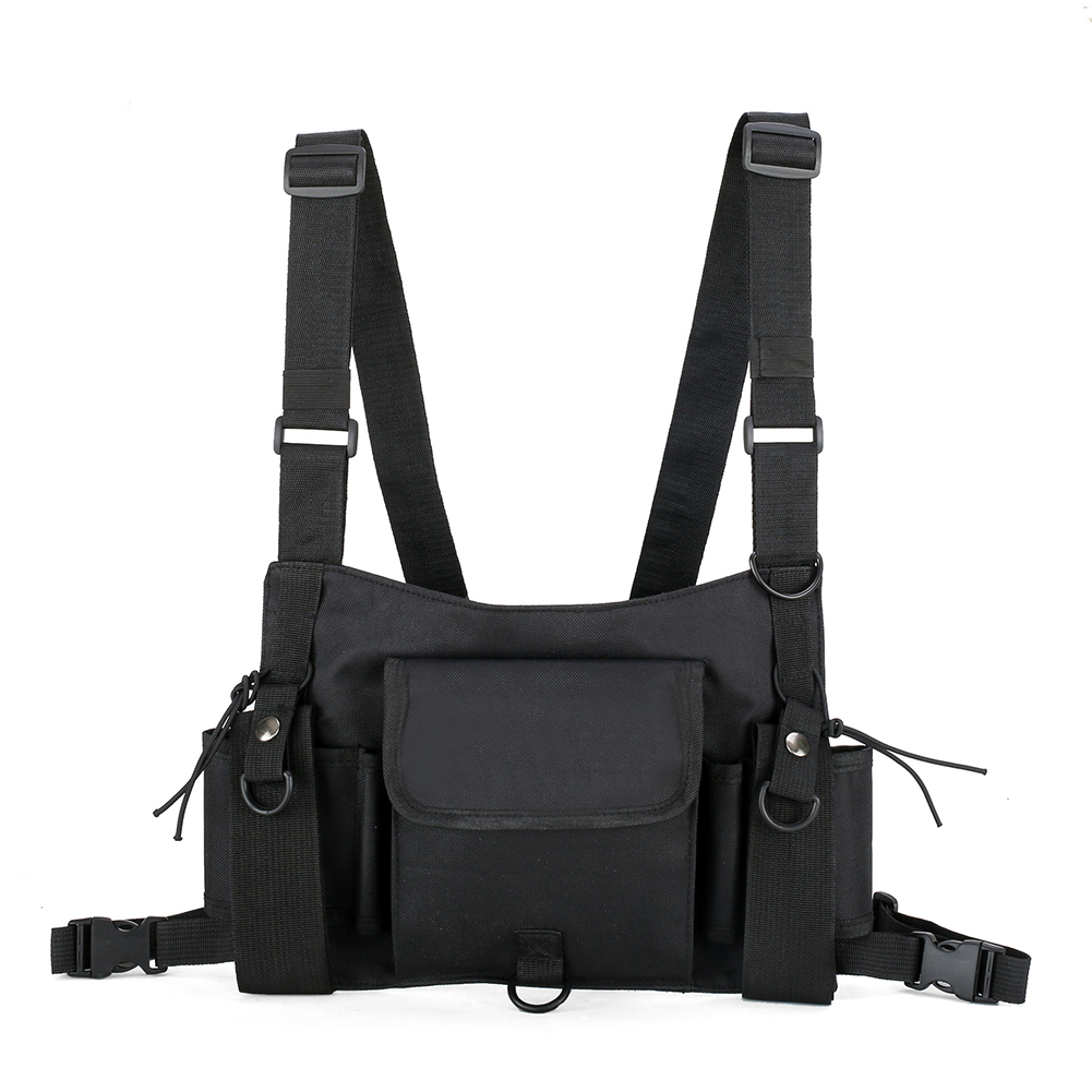 

Streetwear Tactical Rig Waist Belt Nylon Harness Multi Pockets Unisex Chest Bag Large Capacity With Shoulder Strap Vest Pouch, Black