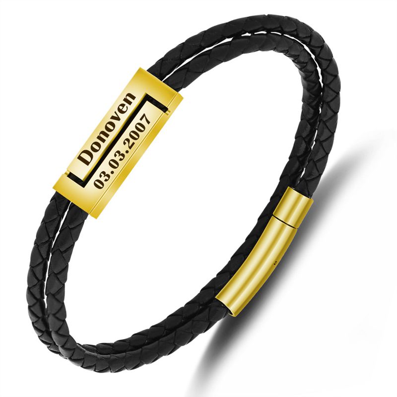 

Hip Hop Punk Stainless Steel Bracelet Men Personality Lettering Woven Bracelet Bangle Fashion Jewelry Wristband Golden Black Steel with Box