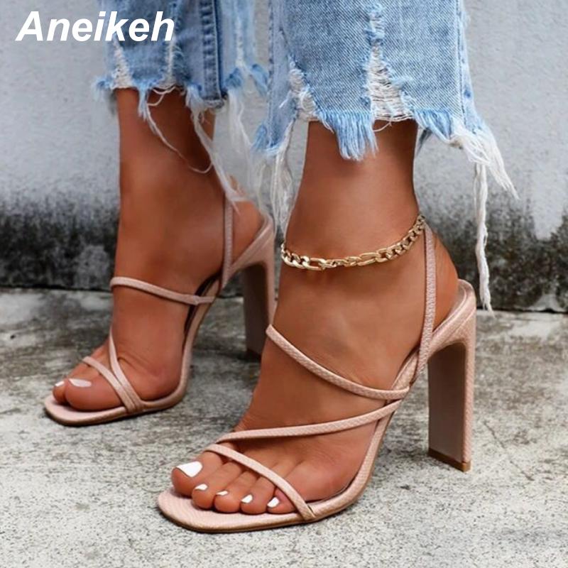 

Aneikeh Thin Heels Sandals Party Rome Solid Back Strap Slip-On Gladiator PU Party Casual Fashion Wedding White Size 35-42 2021, Deep pink