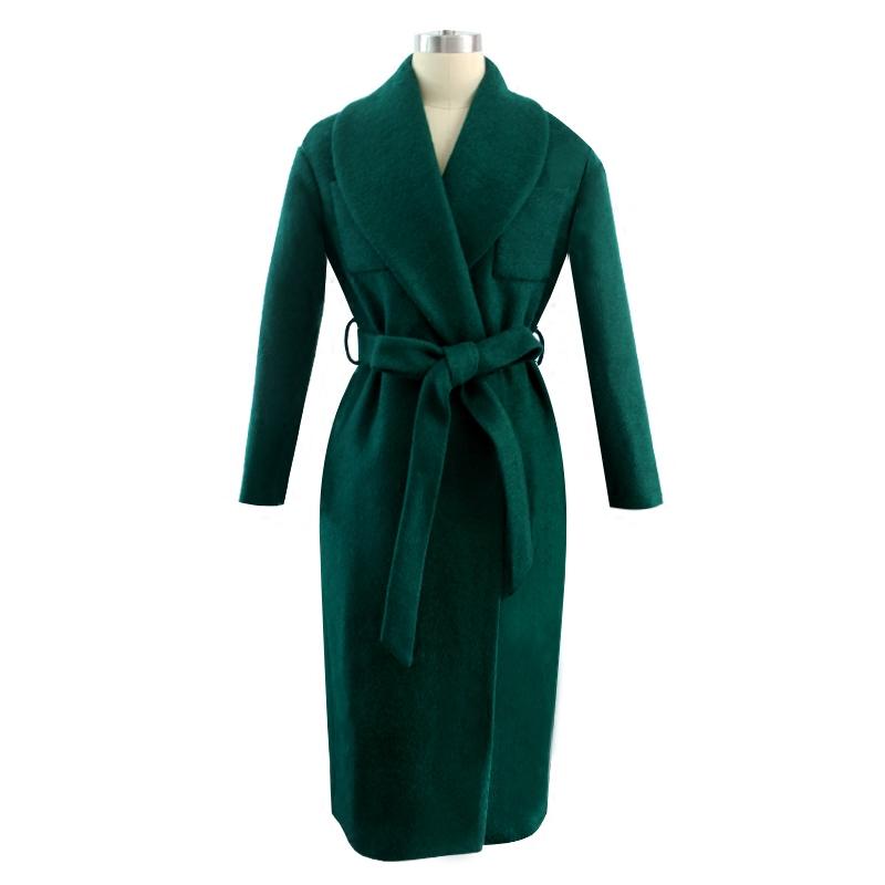 

Women Autumn Winter Turn Down Collar Wool Coat Medium Long Outerwear Fashion Female Woolen Trench Coat Belted L31, Mo lu se