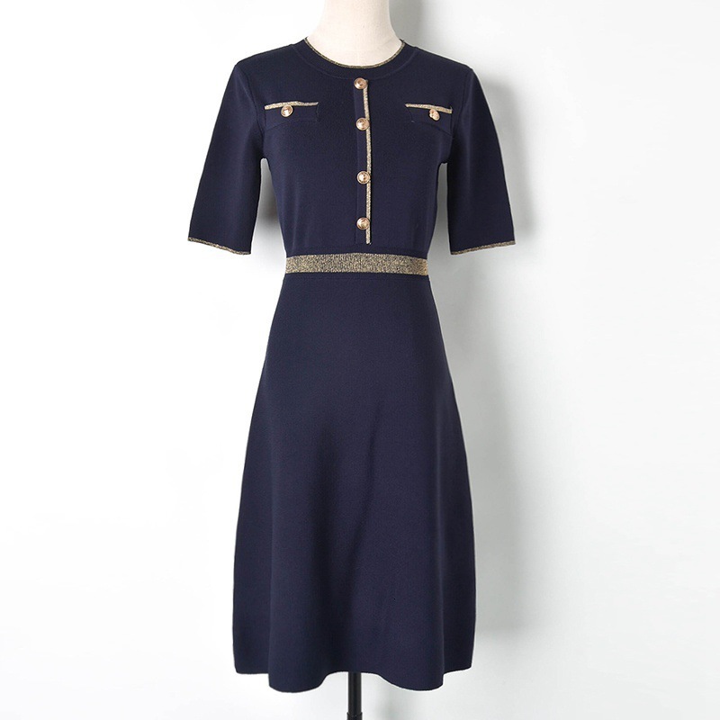 

Women's Mode of Vintage From Male Outfit Chic Buttons Collection Aline Meade Long Dressed Party Dresses 2021 Elegant Summer Ladies S2i2, Navy blue.