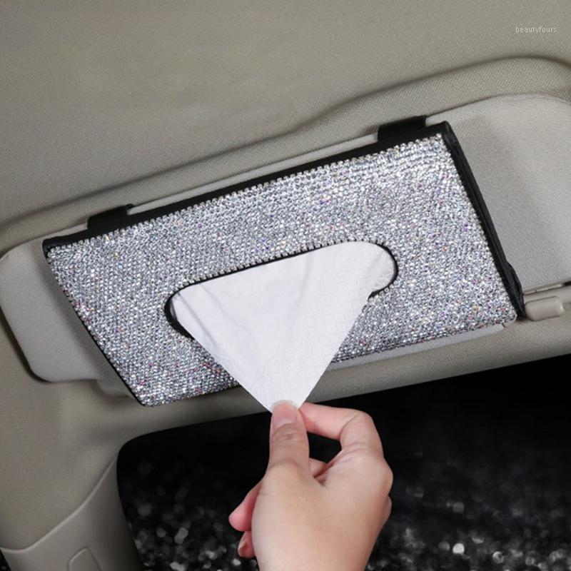 

New Rhinestone Car Tissue Box Towel Sets Car Sun Visor Tissue Box Holder Auto Interior Storage Decoration For Accessories1