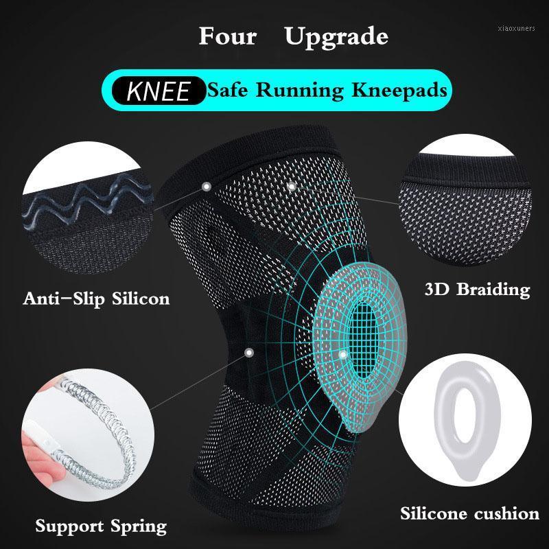 

1PCS Compression Ventilation Support Kneepads Silicone -Absorbing Spring Safe Running Gym Basketball Meniscus Protection1, Black