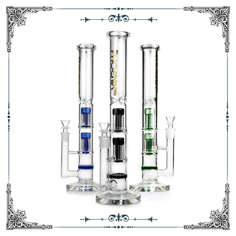 

14 inches phoenix Glass Bong Straight Tube Smoking Pipes Double 6 Tree Perc Glass Hookah Honeycomb Waterpiopes Bongs
