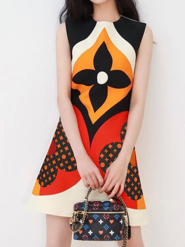 

2021 Summer New Style Retro Printing Sleeveless Thin Temperament Mini Dress High Quality Female Fashions 4o5v, Multiple