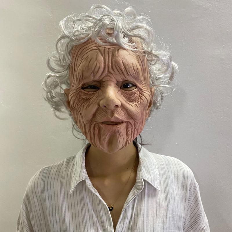 

Old Man Scary Mask White Hair Cosplay Halloween Holiday Funny Mask Supersoft Old Man Adult Head Helmet Real Masks Mascarill