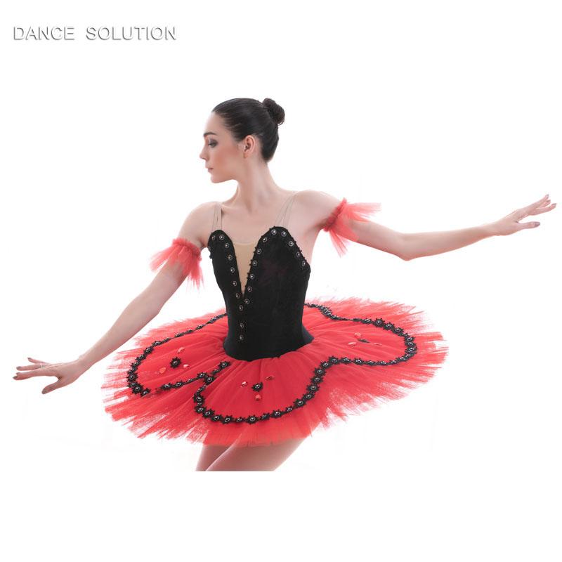 Black Velvet Red Tulle Ballet Tutu Pancake Dance Costume Stage Performance Pre-professional Tutu Girl & Women-image-594825208