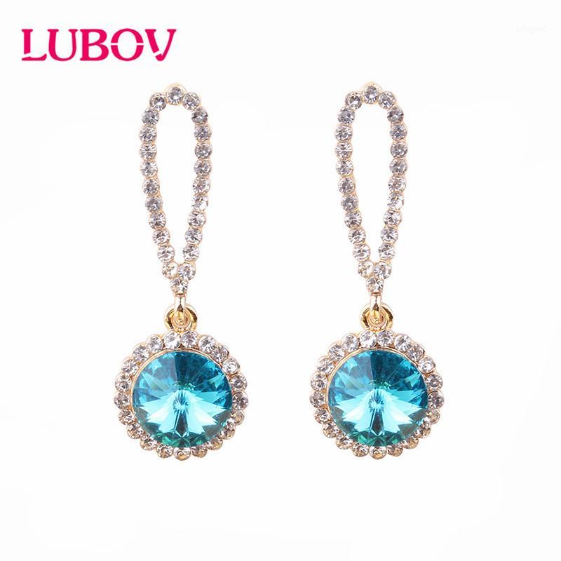 

Dangle & Chandelier LUBOV 828 Promotion Round Blue Earrings Women Fashion Noble Wedding Jewelry 585 Rose Gold Natural Zircon Earrings1