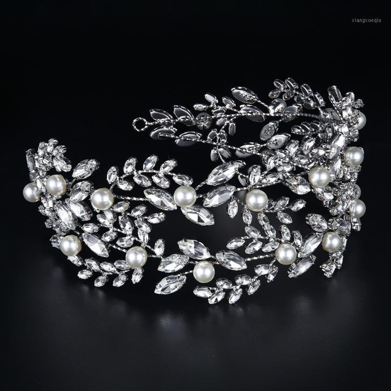 

Fashion Handmade Bride Crown Wedding Tiaras Rhinestones Women Hair Accessories Pearls Jewelry Headpiece Soft Luxury Hairband Clips & Barrett, Golden;silver