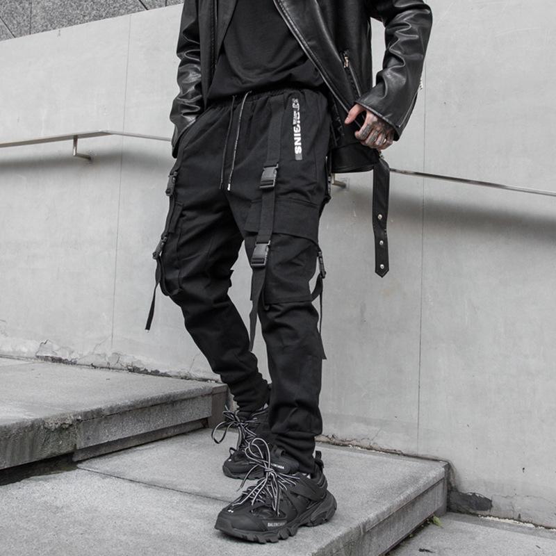 

autumn and winter men's Korean fashion small legged pants loose dark casual overalls, Black
