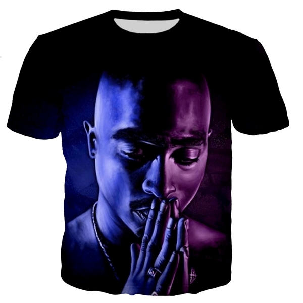 

Popular Rapper 2pac T Shirts Men Women Fashion Harajuku 3D Tupac Printed T-shirt Hip Hop Cool Large Size Tops Tees, 02