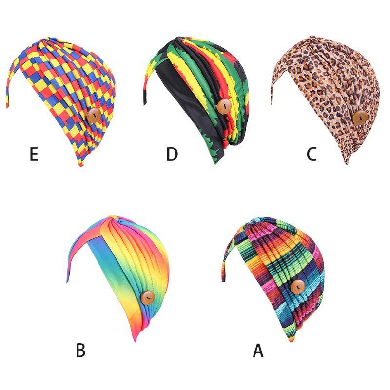 

Women Headscarf India Hat with Button Mask Holer Rainbow Anti-Tight Beanies Cap