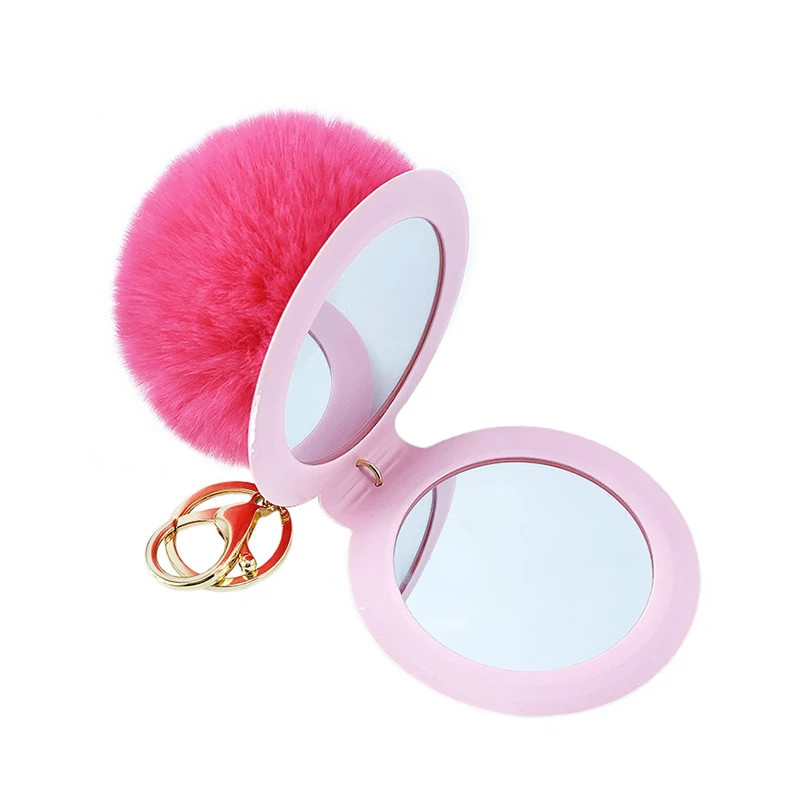 

New Color Cute Puff Ball There Mirror KeyChains KeyChains Kids Women Rings Android KeyChains Car Bag Santa Claus Key Chain Gift
