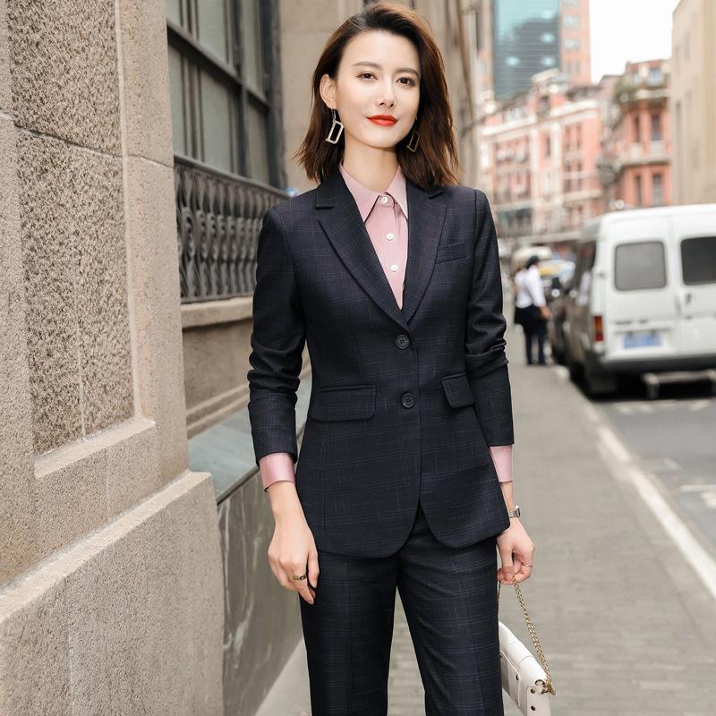 

Autumn Winter New Classic Long Sleeve Office Interviewee Sales Formal Work Business Suit Ladies Jacket and Pant Set, Black