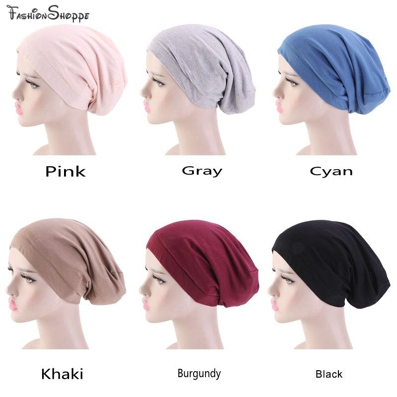 

New Fashion Women Stretchy Cotton Turban Dome Cap Headwear for Chemo Hijab Head Scarves Ladies Bonnet Cap Turbante, Black