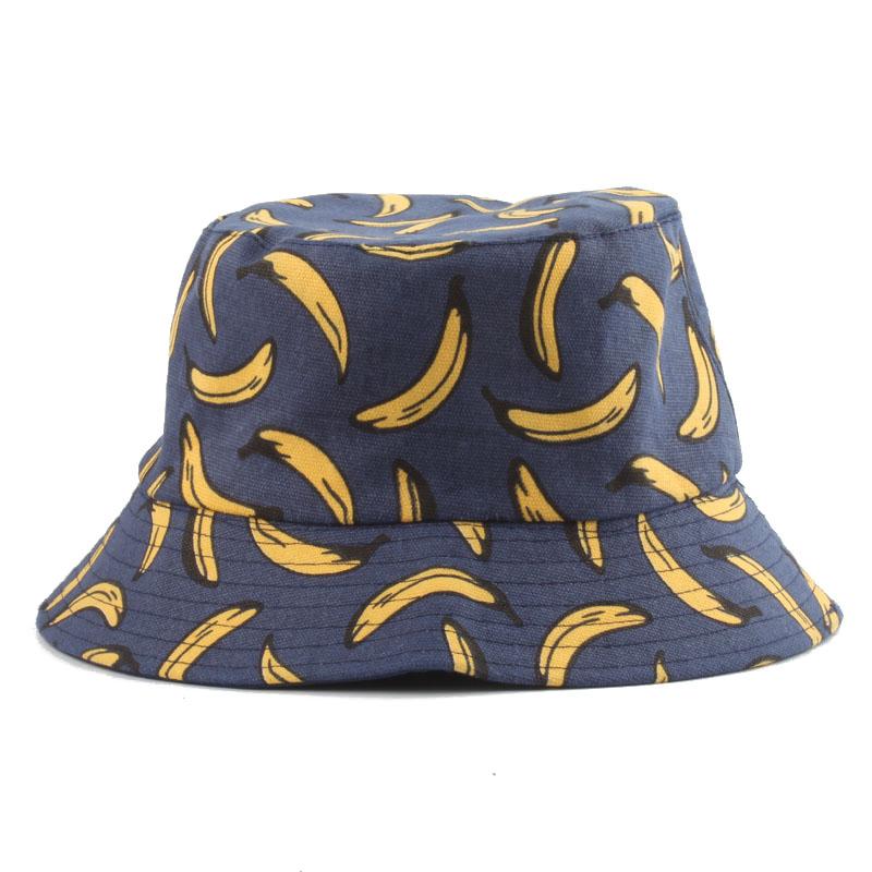 

Panama Bucket Hat Men Women Summer Bucket Cap Banana Print Bob Hat Hip Hop Gorros Fishing Fisherman, Black banana