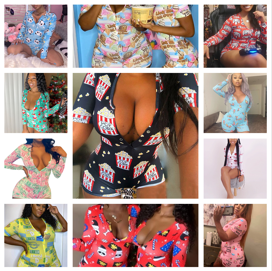 

Womens summer fashionTight sexy clothes Print Playsuit V neck long sleeve shorts Skinny Jumpsuits Pajama Onesies Rompers nightclub, Yellow short sleeve $8