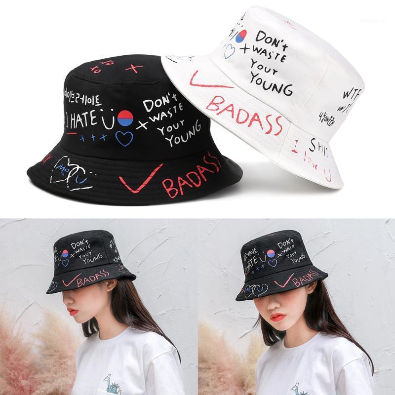 

1PC 2020 New Unisex Harajuku Bucket Hat Fisherman Hat Hip Hop Cap Outdoor Summer Fashion Graffiti Cotton Hats Accessories1, Black