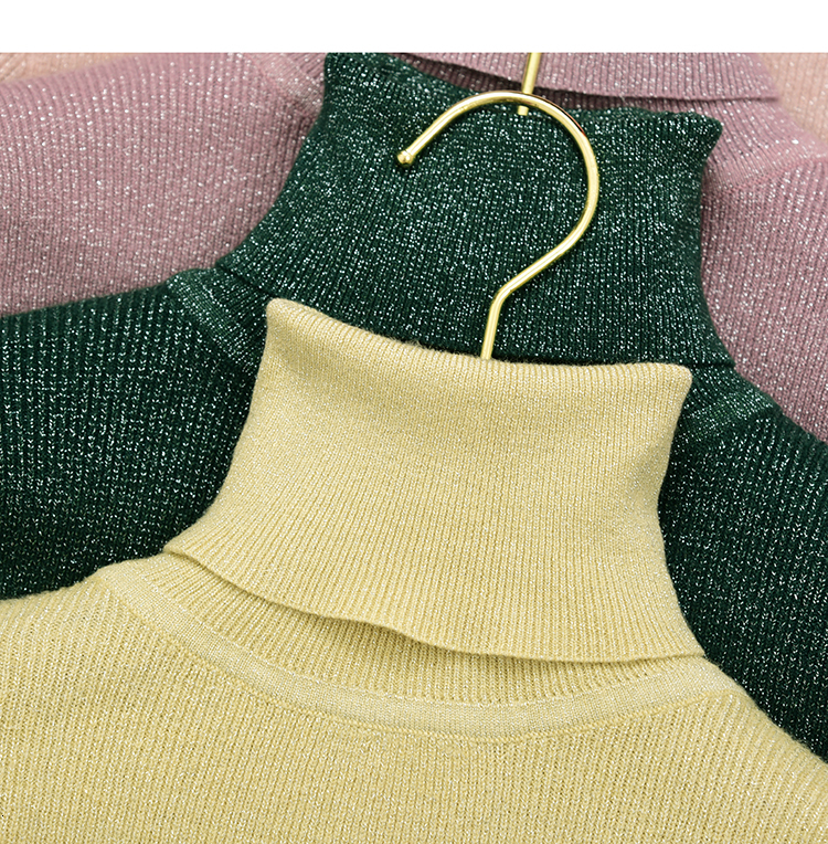 

2021 New Turtleneck Sexy Blingbling Sequined Pullover Women Autumn Winter Pull Femme Hiver Jumper Knitwear Knitted Sweater 9bkr, Pink